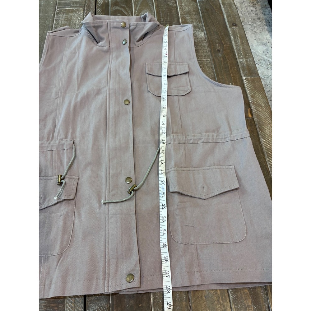 Beyove Womens Utility Vest Mauve Taupe XXL Full Zip Drawstring Military Jacket - Picture 6 of 6